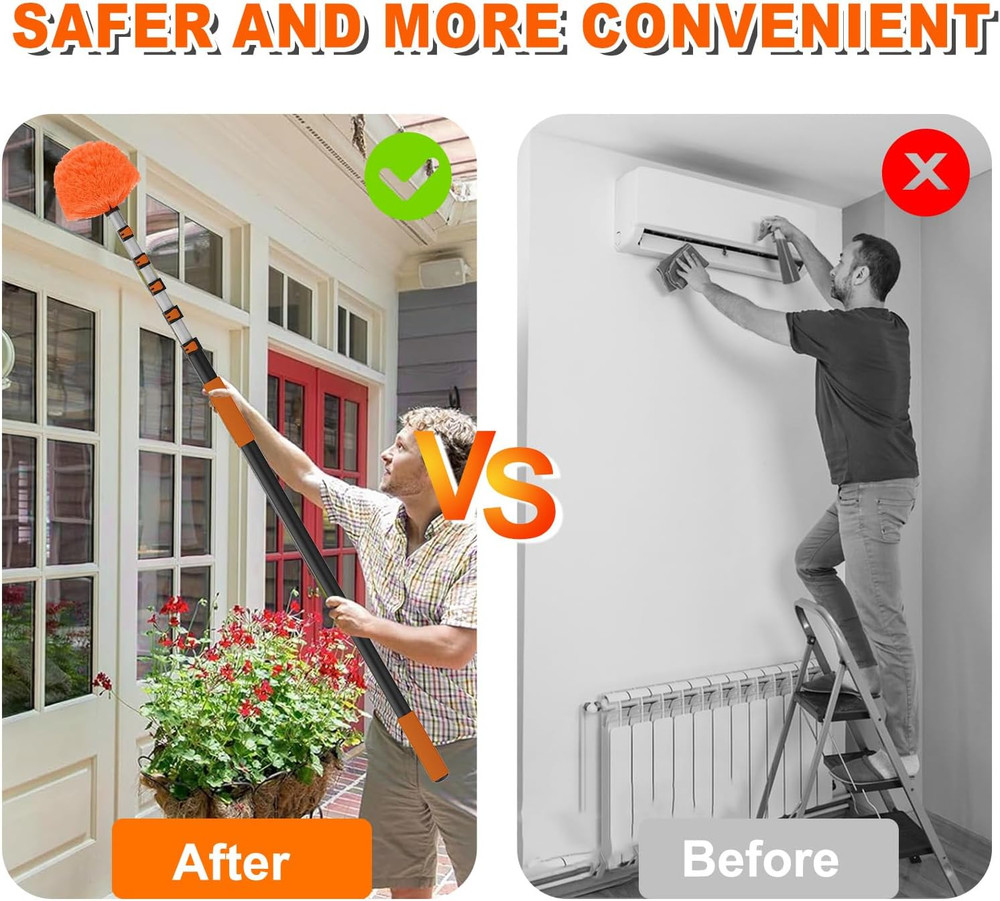 30FT Reach Cobweb Duster with Extension Pole, High Ceiling Long Duster with 5-24