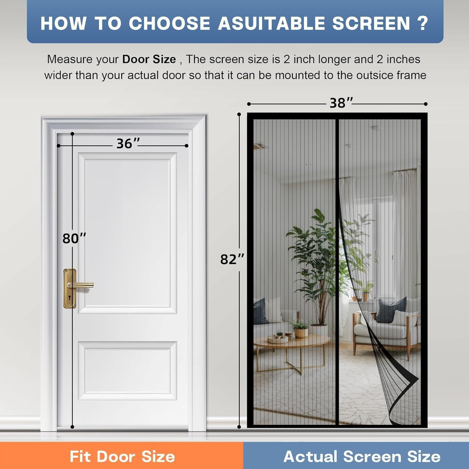 Magnetic Screen Door Mesh 38" X 82" - Fits 36" X 80" Door Size, Works for Patio,