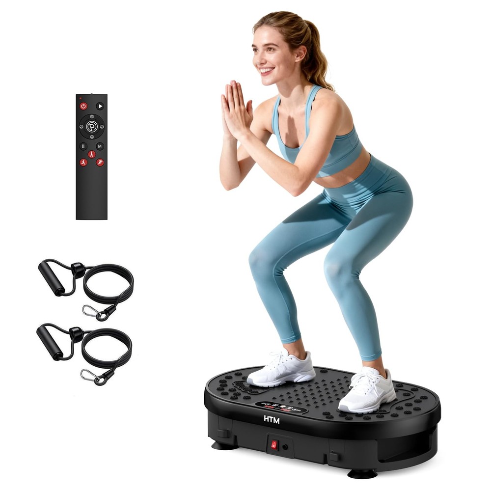 HTM Vibration Plate Exercise Machine with 120 Speed Levels, 9 Program Black