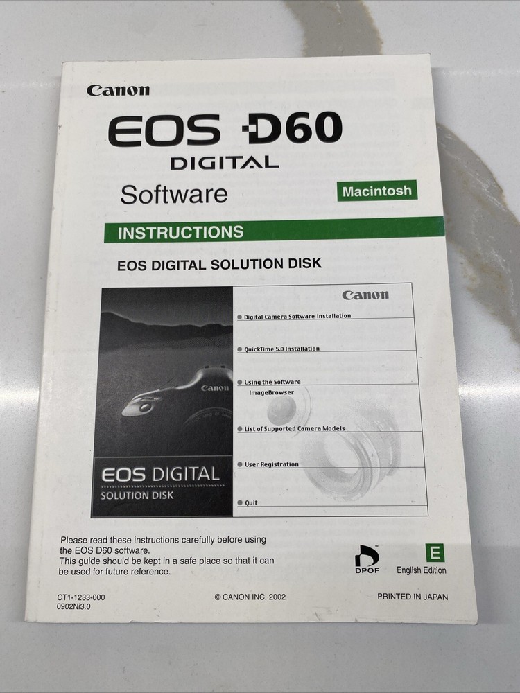 Original Canon EOS D60 Digital Camera User Instruction Manual For Mac & Windows