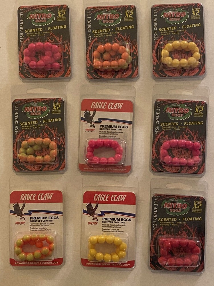 9 Packages Of Assorted Premium Artificial Salmon Eggs