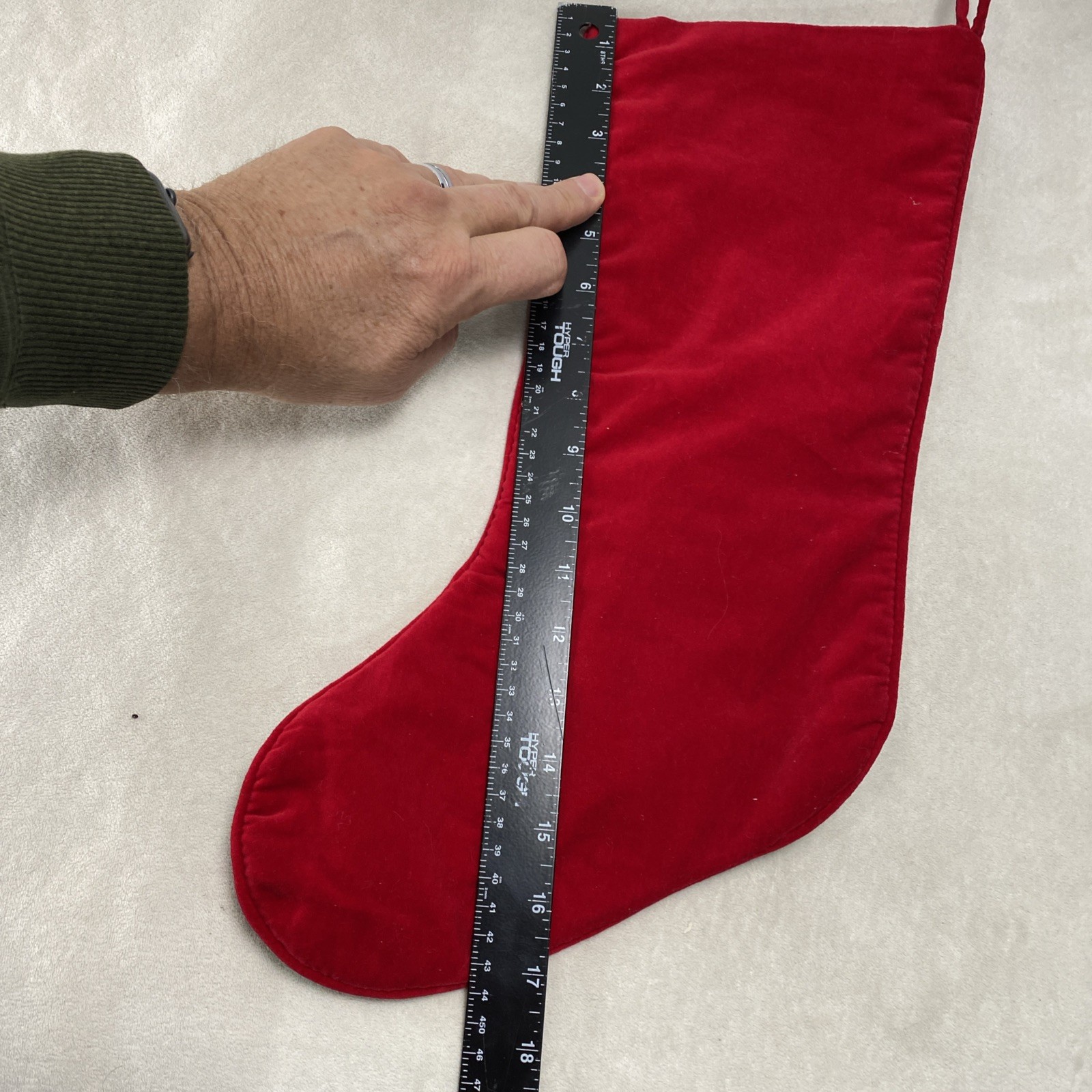 Vintage Wool Red Velvet Needlepoint Christmas Stocking Teddy Bear Rocking Horse