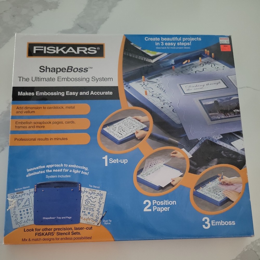 NIB FISKARS Shape Boss Ultimate Embossing System CREATE PROJECTS 3 EASY STEPS