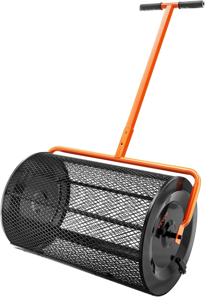 Compost Spreader with Lawn Leveling Rake, 24" Wide Basket with Adjustable Handle