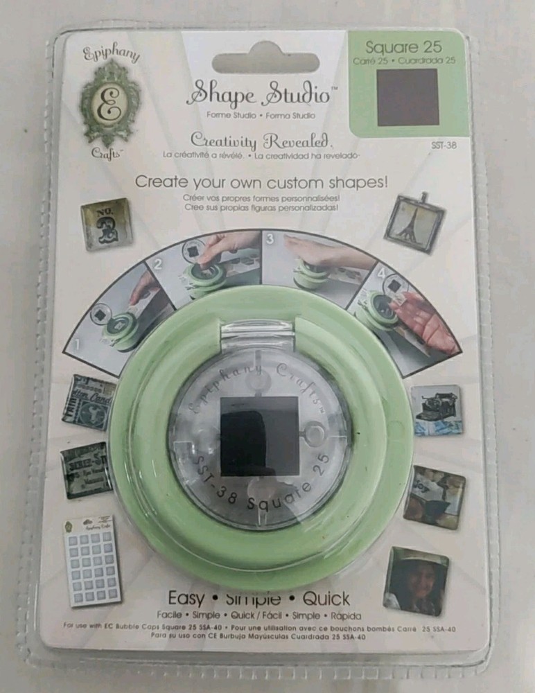 4 Epiphany EC Shape Studio Button Tool Punch Lot Square, Round 14 & 25, Heart +