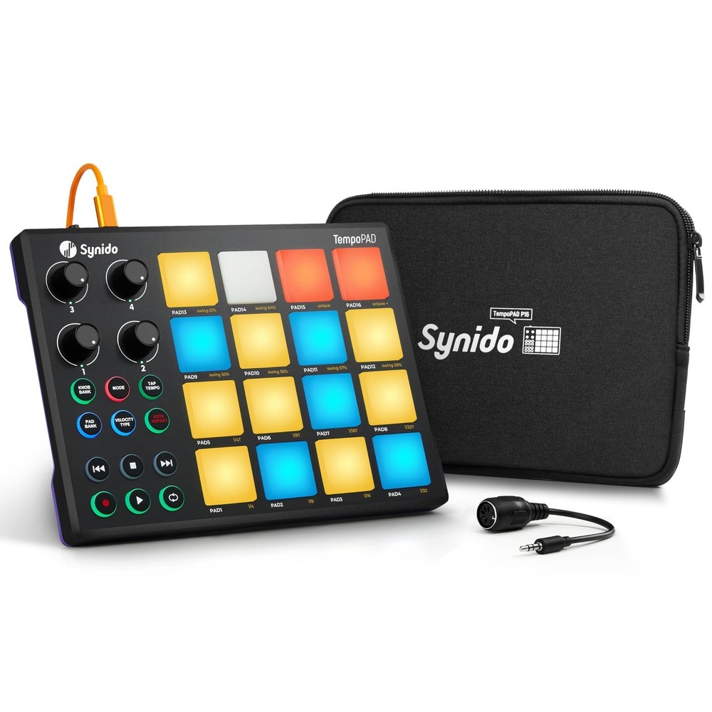 TempoPAD MIDI Drum Controller, 16 RGB Backlit Beat Pads, 4 Assignable Knobs, ...
