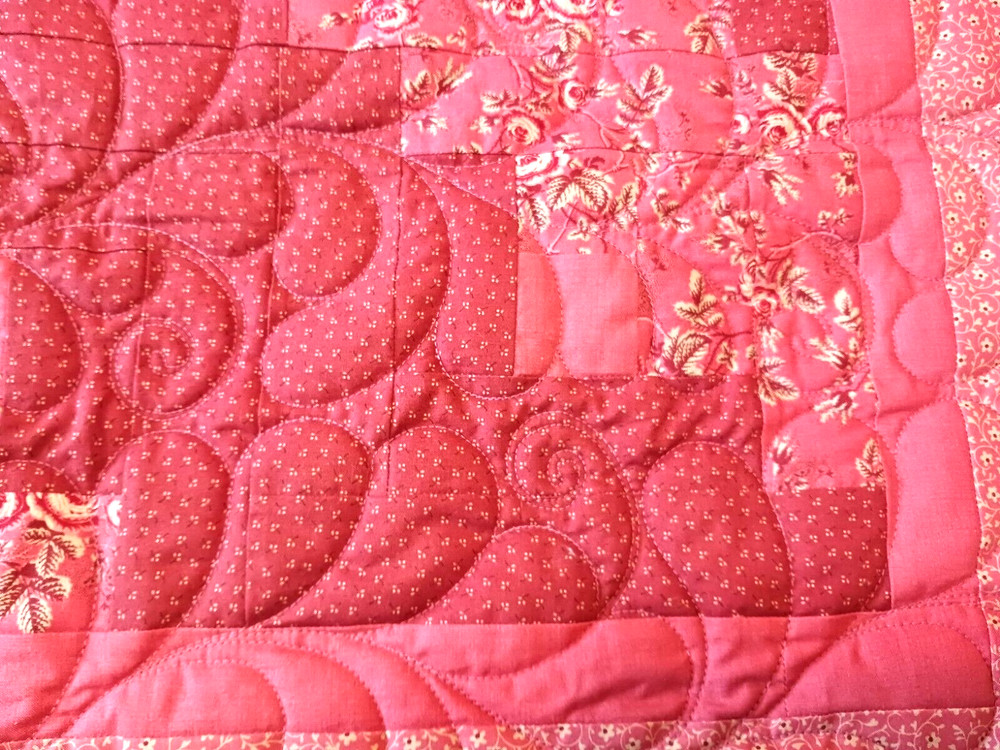 Pretty Handmade Patchwork Quilt Throw Blanket Diagonal Pattern Peach Rust 38x48"