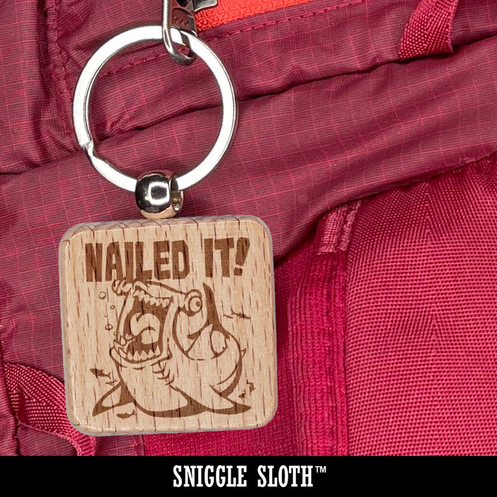 Chicken Wire Engraved Wood Square Keychain Tag Charm