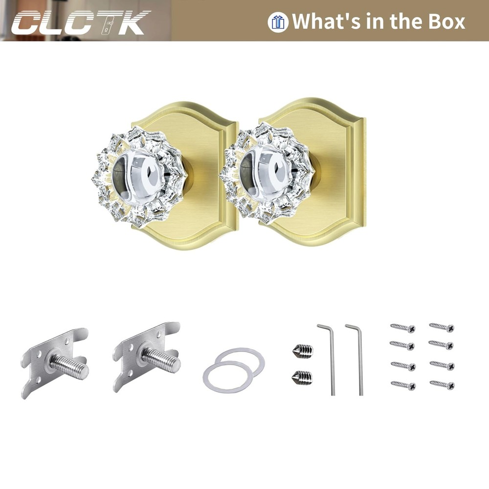 2 Pack Light Gold Crystal Glass Dummy Door Knobs, Non-Turning No Lock Single ...