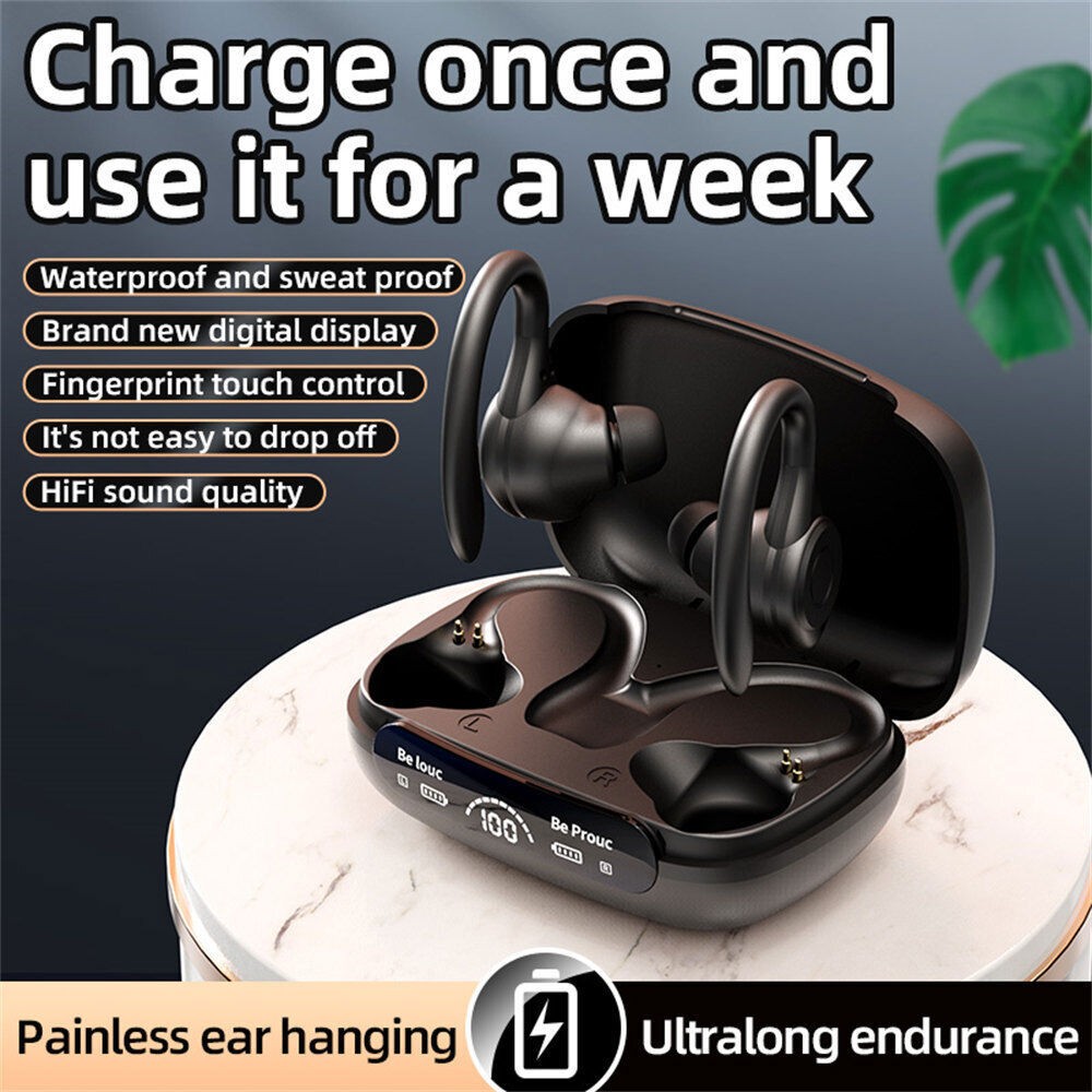 Wireless Earbuds Bluetooth 5.3 with Ear Hook IPX7 for Running Gym Workout