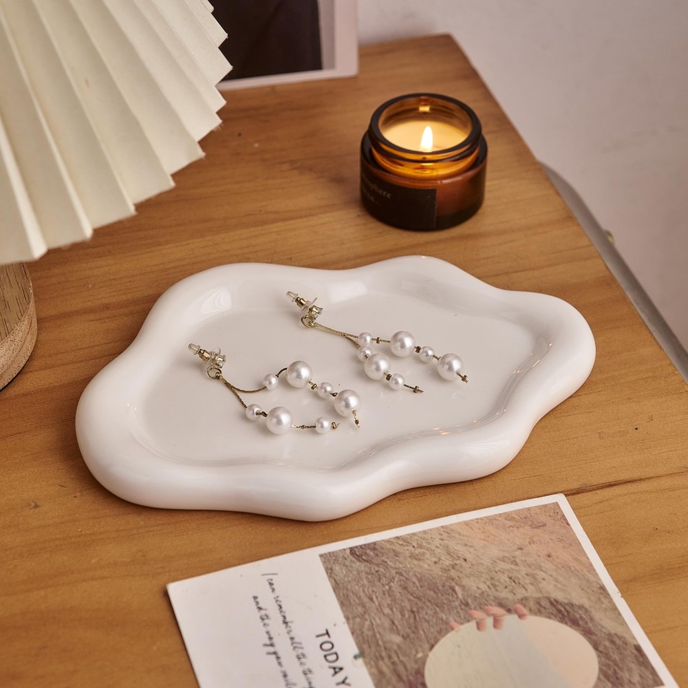 3 PCS Set Ceramic Cloud Tray Set: A Multifunctional Decorative Storage Tray S...