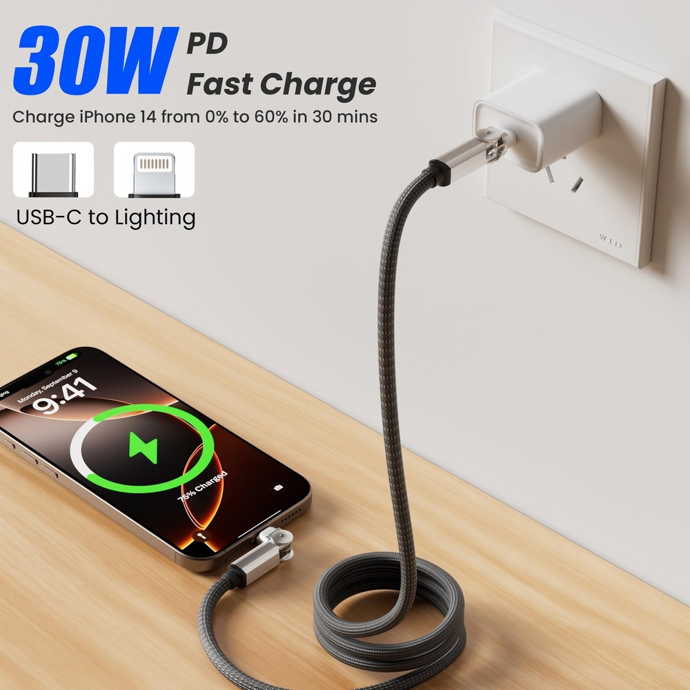90 Degree USB C to Lightning Cable, 90 C Cable