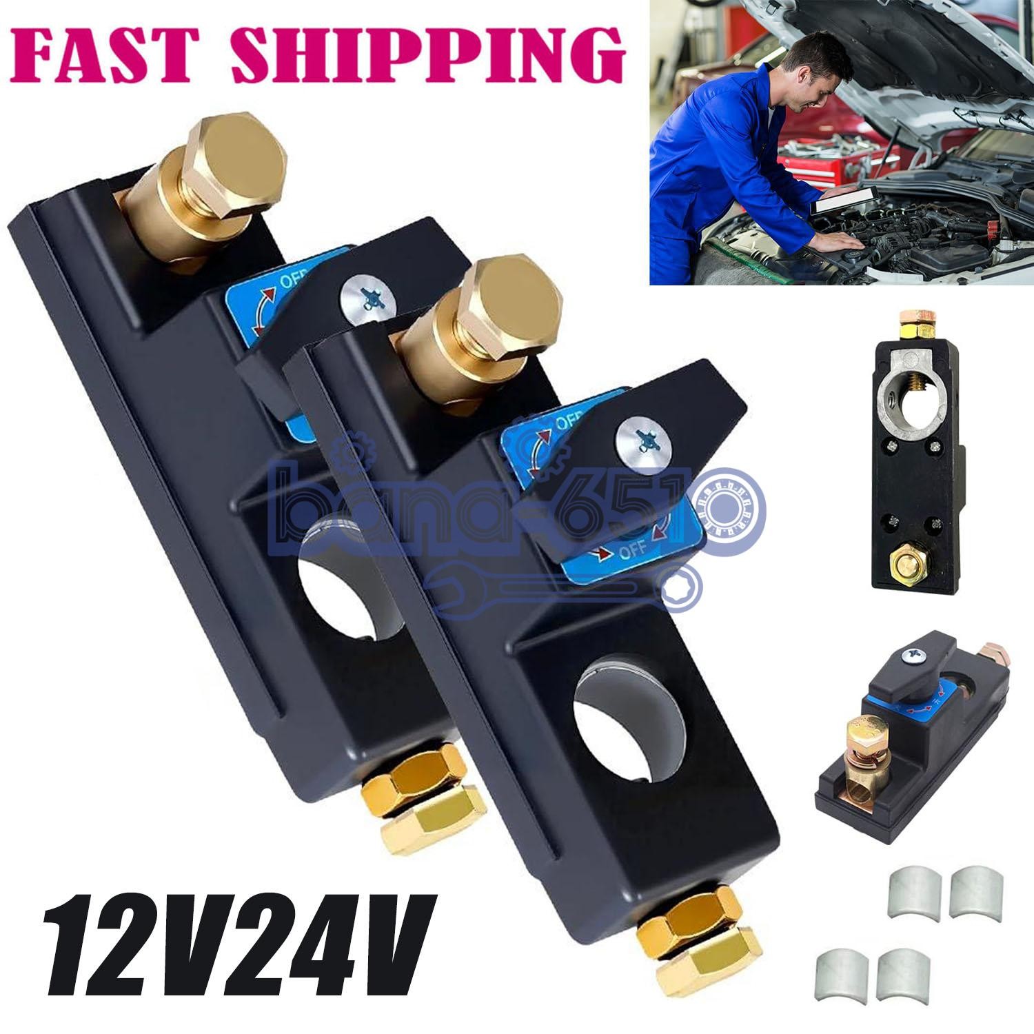 2PCS Car Battery Disconnect Isolator Cut Off Switch 12-24V Battery Terminal US