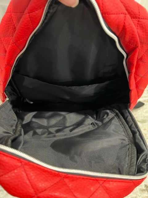 Red Quilted Backpack NY On The Front Zip Close Soft Outer Material NEW