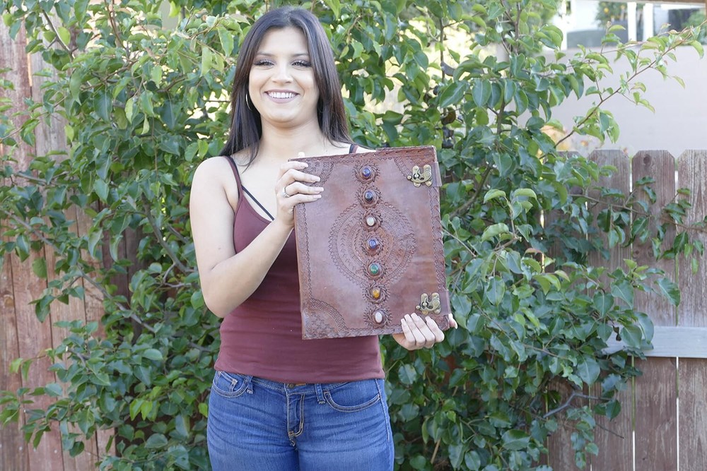 13" Large Genuine Leather Seven Diffrent Stone Journal Classic Blank Diary