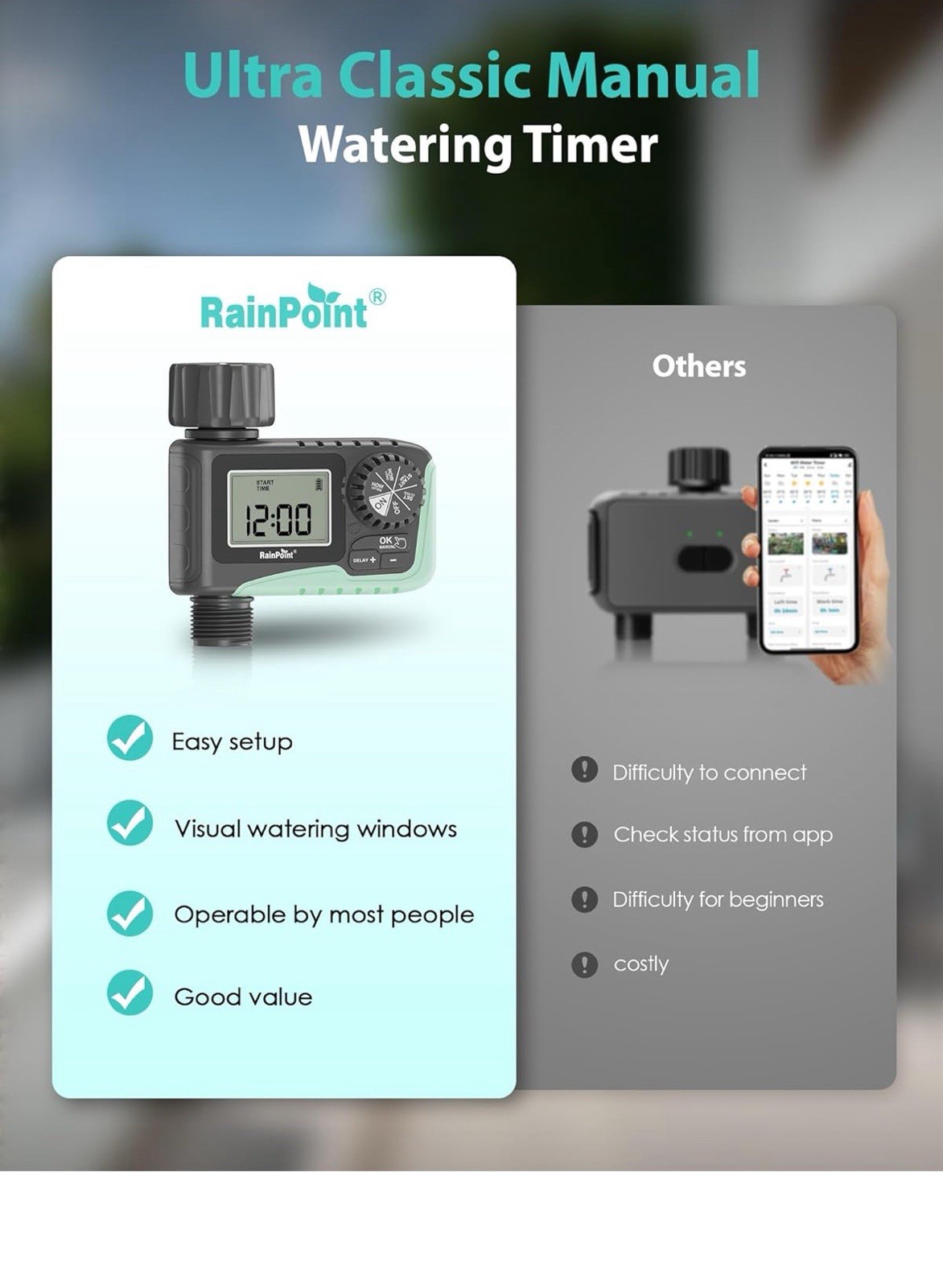 RAINPOINT Sprinkler Timer, Programmable Water Timer for Garden Hose, Outdoor Hos