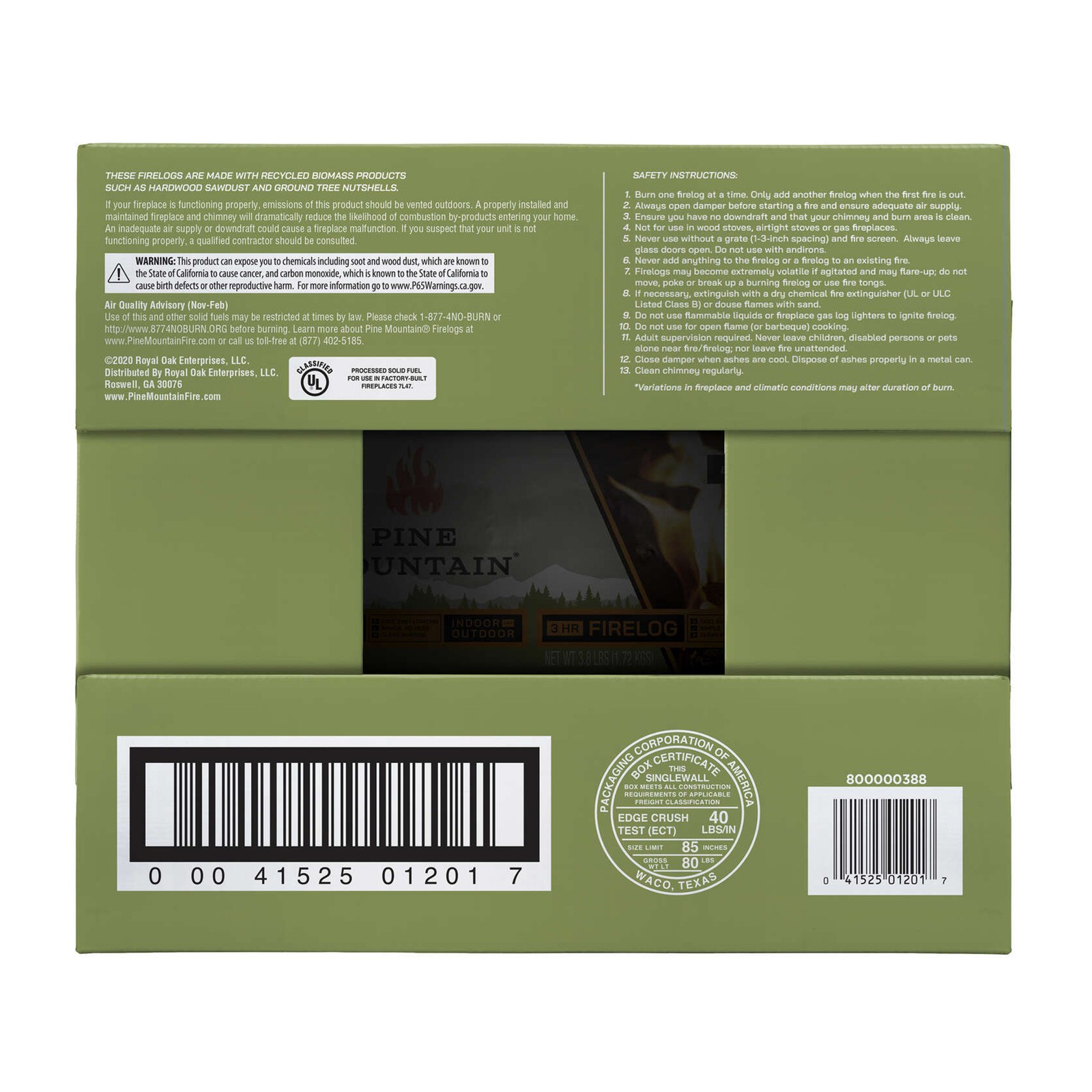 Pine Mountain Clean Burn Outdoor Pit Indoor Fireplace Starter Firelogs, 6 Pack