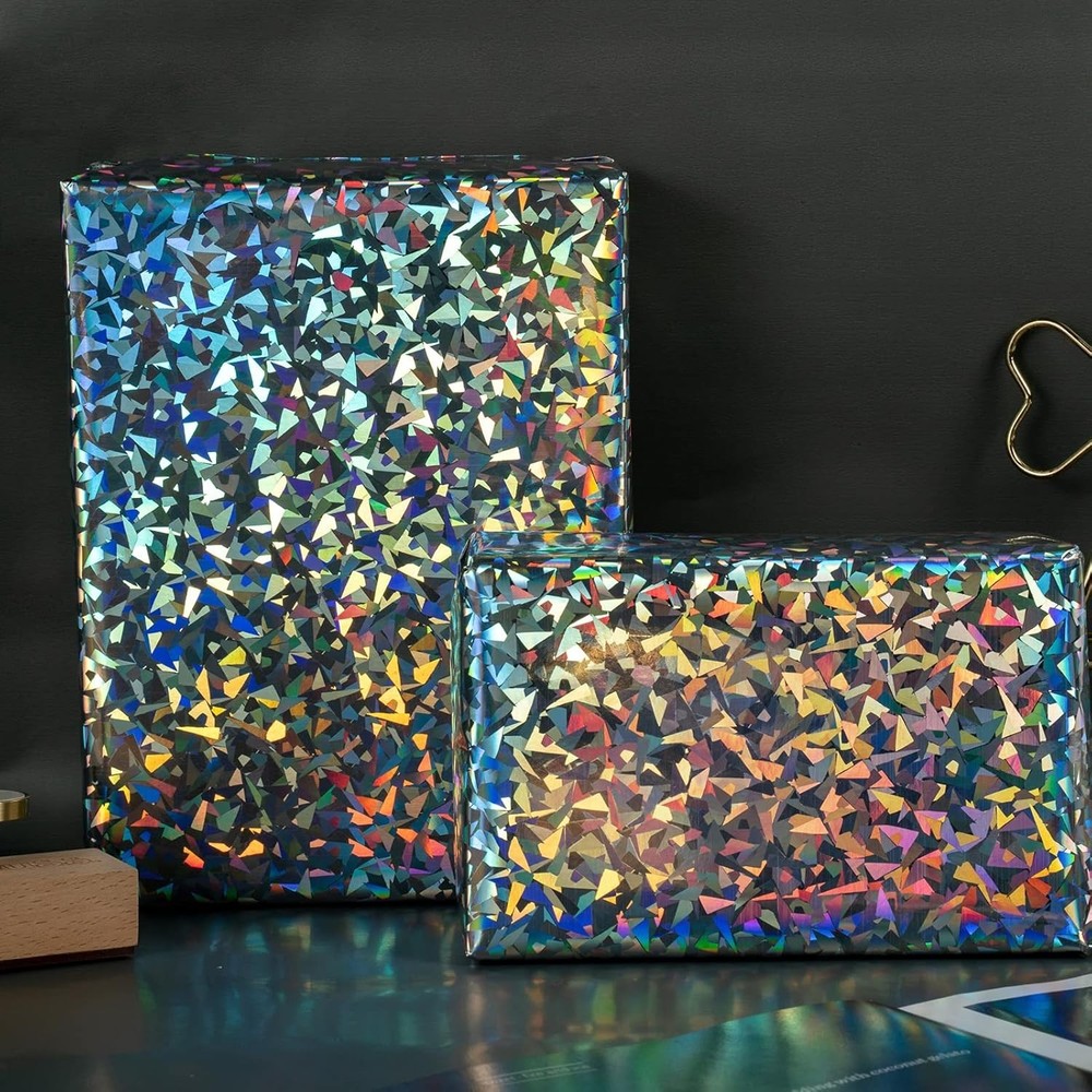 Silver Geometric Pattern Colorful Metallic Wrapping Paper-81.5 Sq Ft-Solid Co...