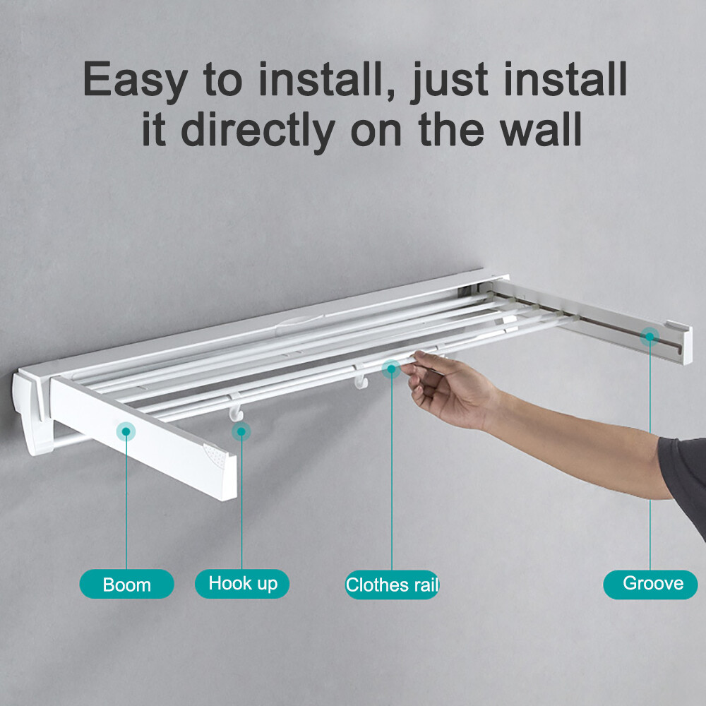 Wall-mounted Laundry Clothes Storage Drying Rack Retractable Dryer Hanger White
