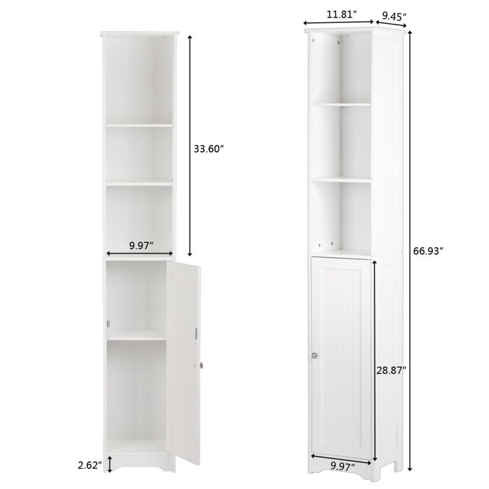 5-Tier Storage Cabinet - White, MDF, Adjustable Shelves Storage & Narrow