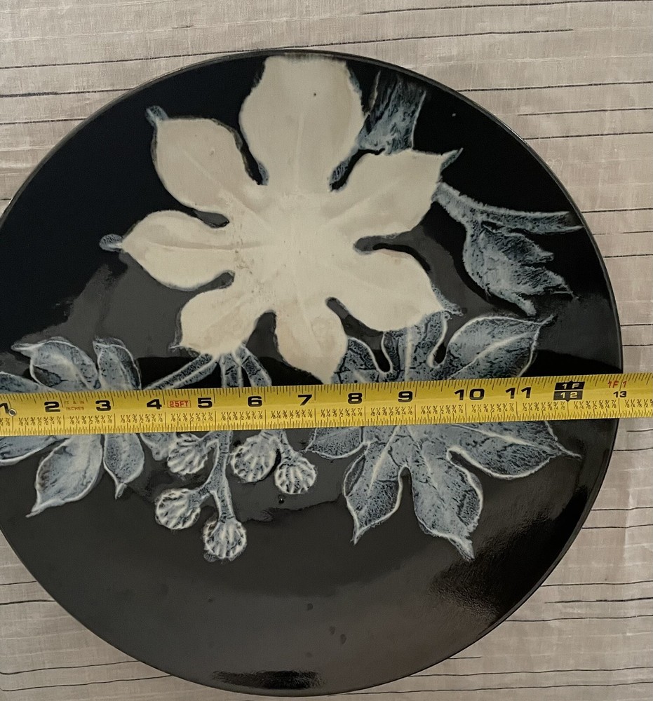 Asian Ceramic Black Cobalt White Large Dish 13”