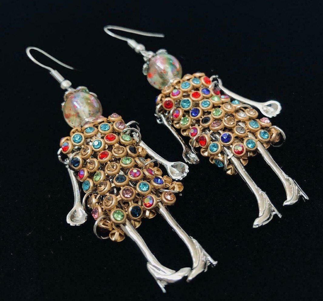 US Seller Betsey Johnson Crystal Doll Gold Dangle Earrings Fashion Jewelry