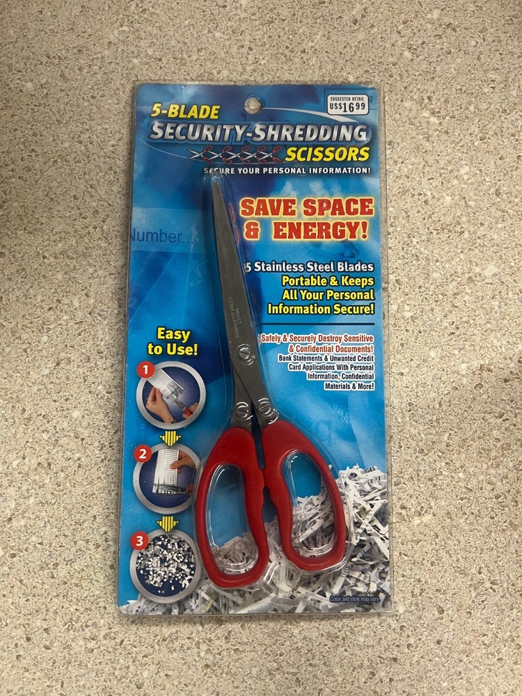 5 Blade Security Shredding Scissors Heavy Duty Red New