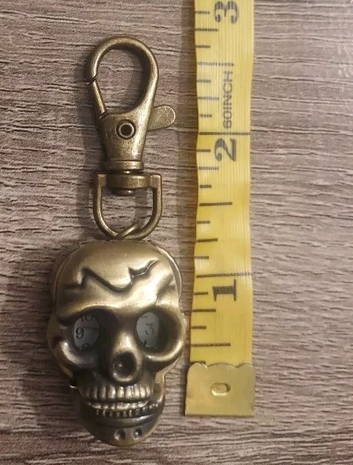 Bronze Tone Skull Clip On Pocket Watch