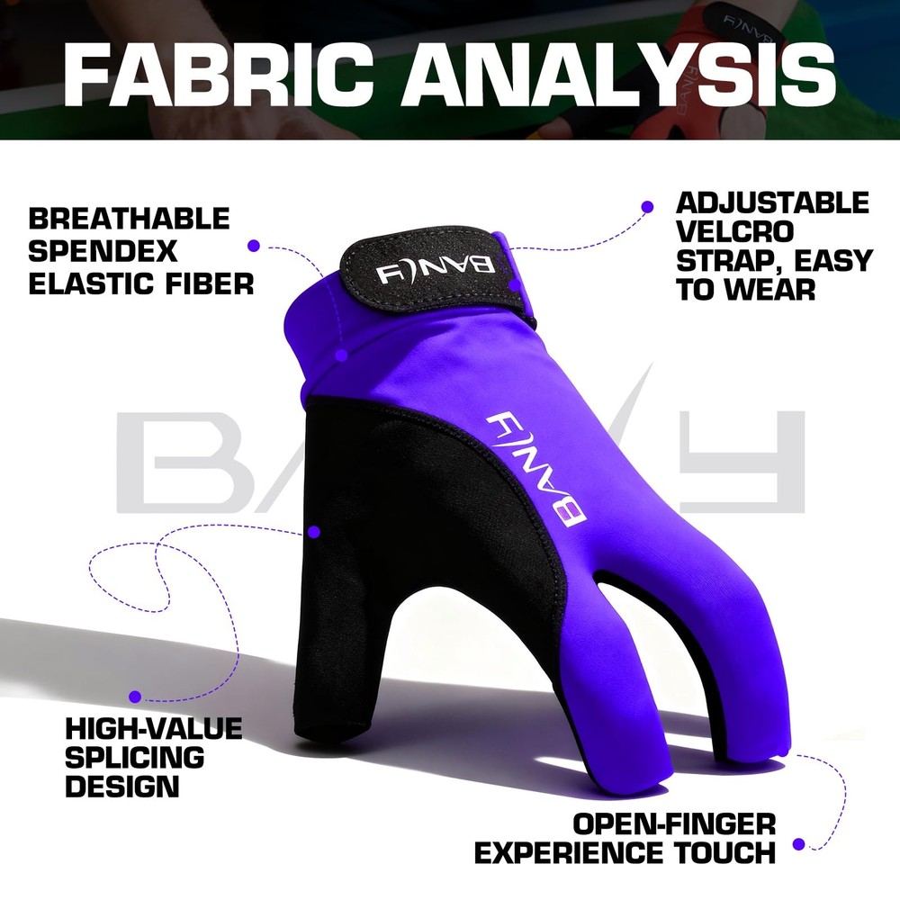 "LeftHanded 3Finger Billiard Gloves for Snooker & Pool Purple Medium"