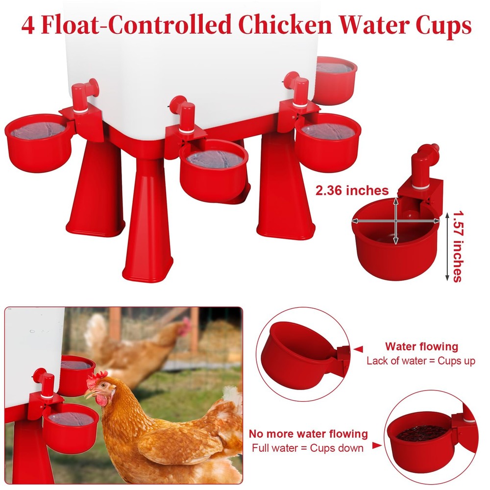 Chicken Waterer, 3 Gallons Automatic Chicken Waterers with 5ft Pipe, Float Co...