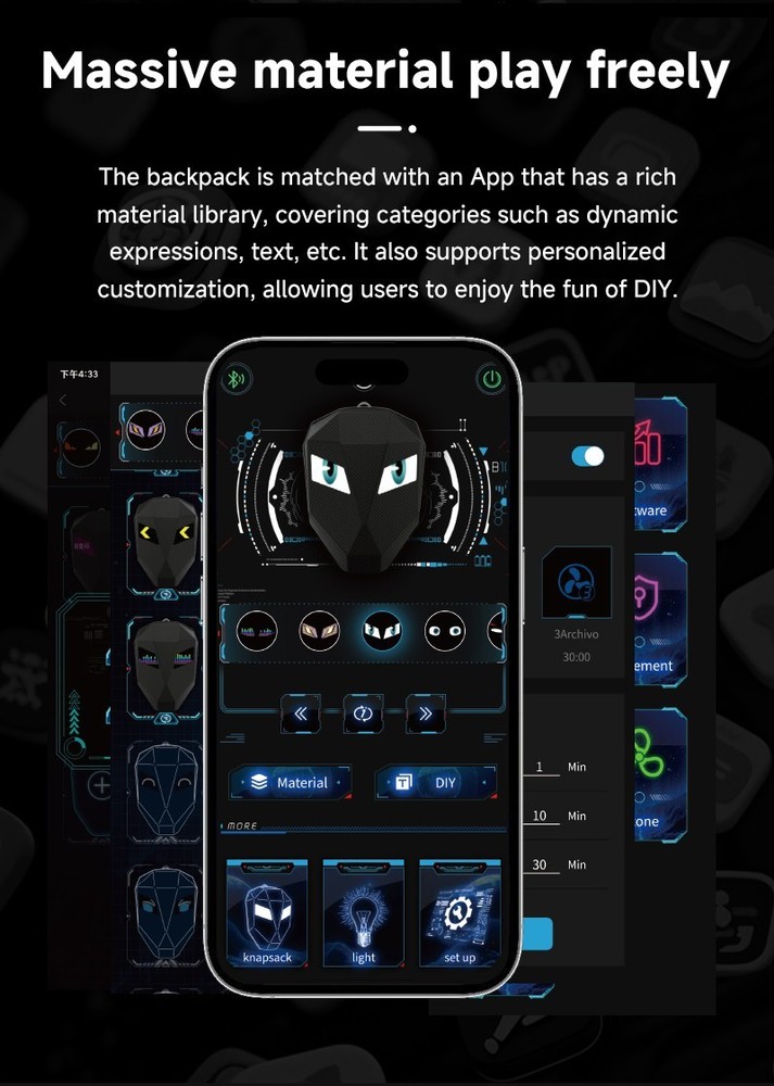 LED Motorcycle Riding Backpack Featuring Illuminated Eye Design, Large Capacity