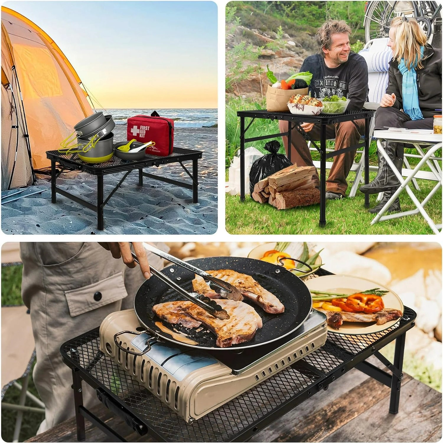 Folding Grill Table Camping Table Desktop Portable Outdoor Picnic Adjustable
