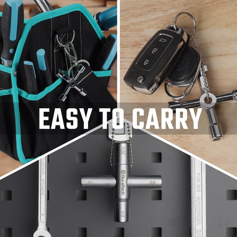 DURATECH 4 Way Sillcock Key Set, Utility Key, Multi-functional 2-Pack, Silver