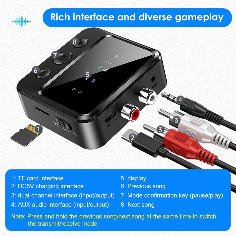 Bluetooth 5.4 Wireless Transmitter Receiver HiFi Audio Music Adapter AUX RCA
