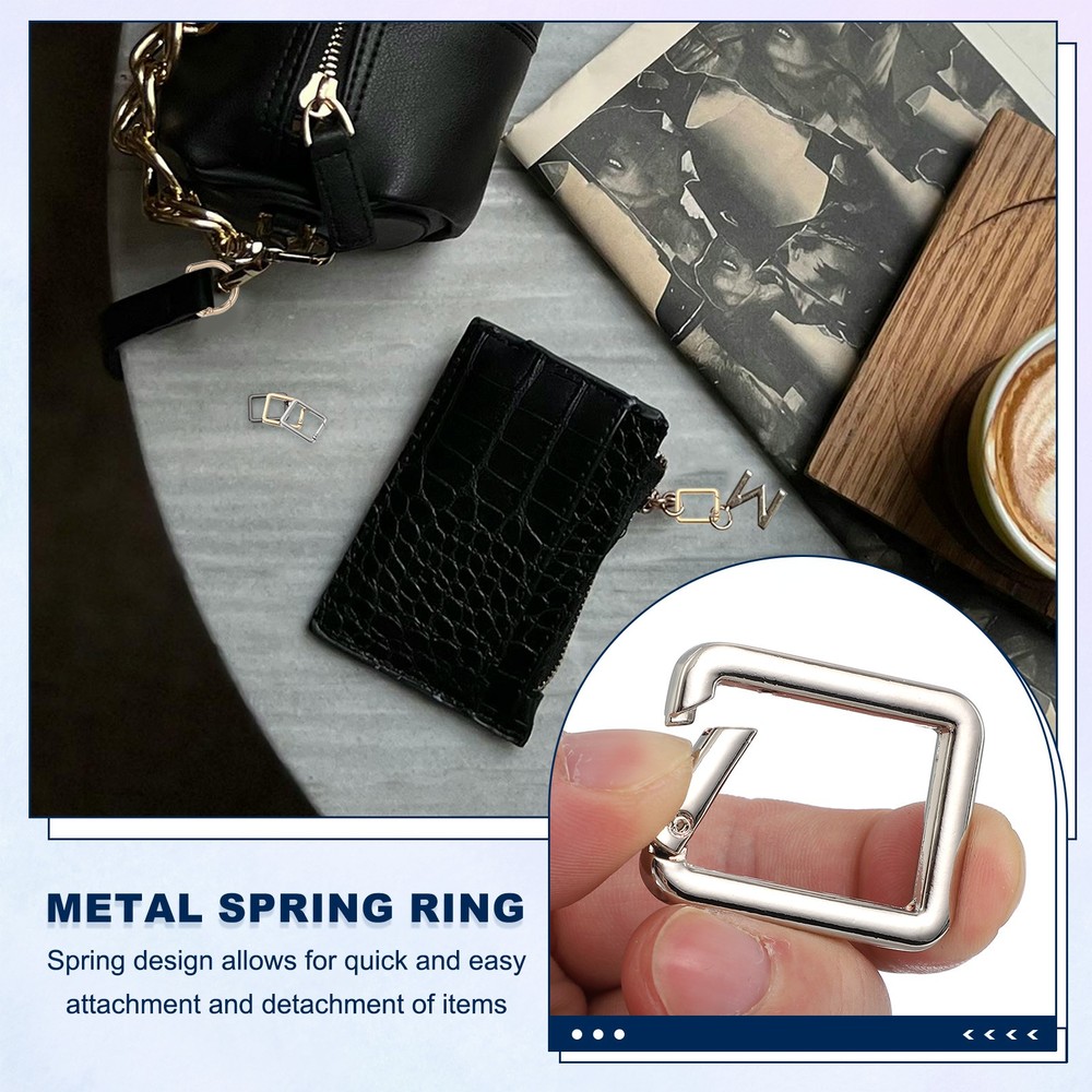 10 Pcs 34mm Square Shaped Spring Snap Keychain Clip for Purses Silver