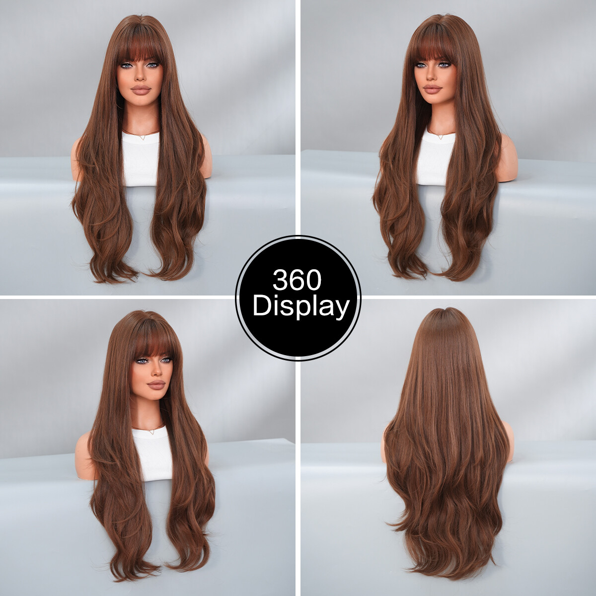 Long Wavy Auburn Costume Wig with Bangs Heat Resistant Hair