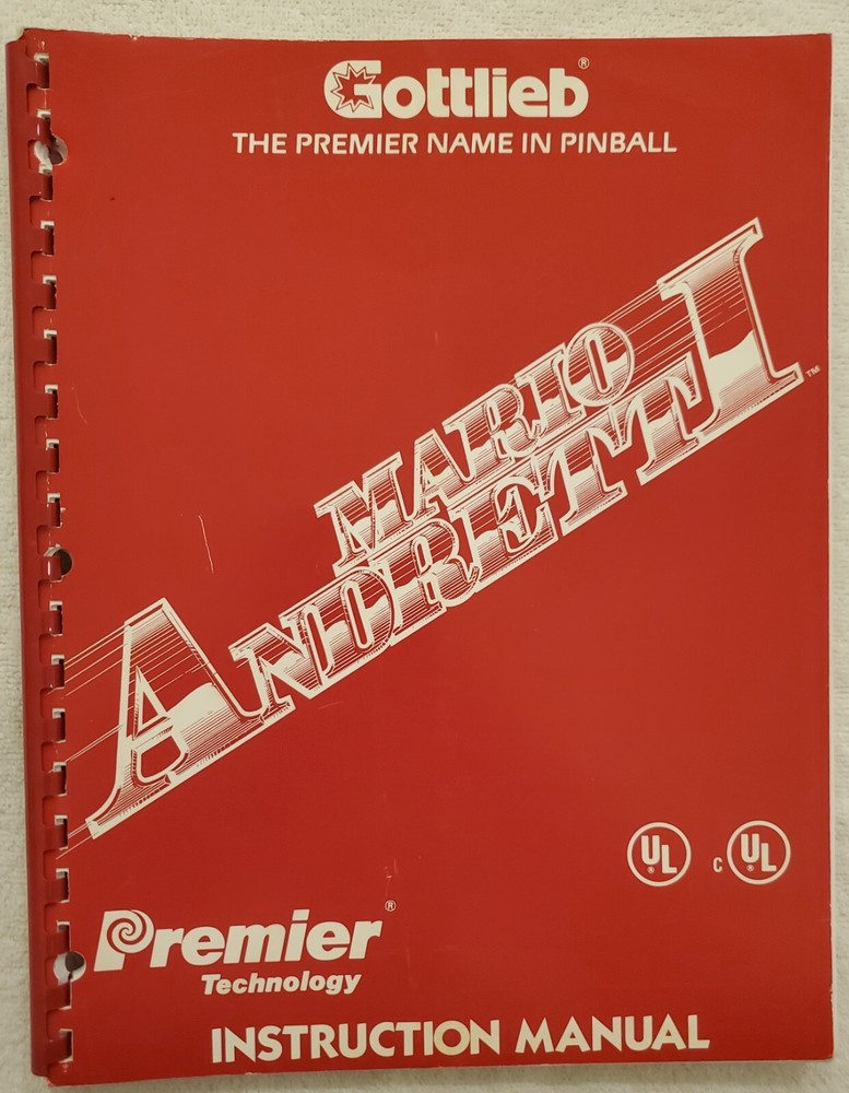 Original Gottlieb Mario Andretti Pinball Operators Instruction Manual/ Schematic