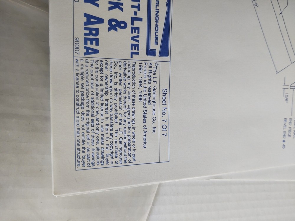 VTG 1996 Garlinghouse Split Level Deck 14' Play Area Project Plan blueprints FYI