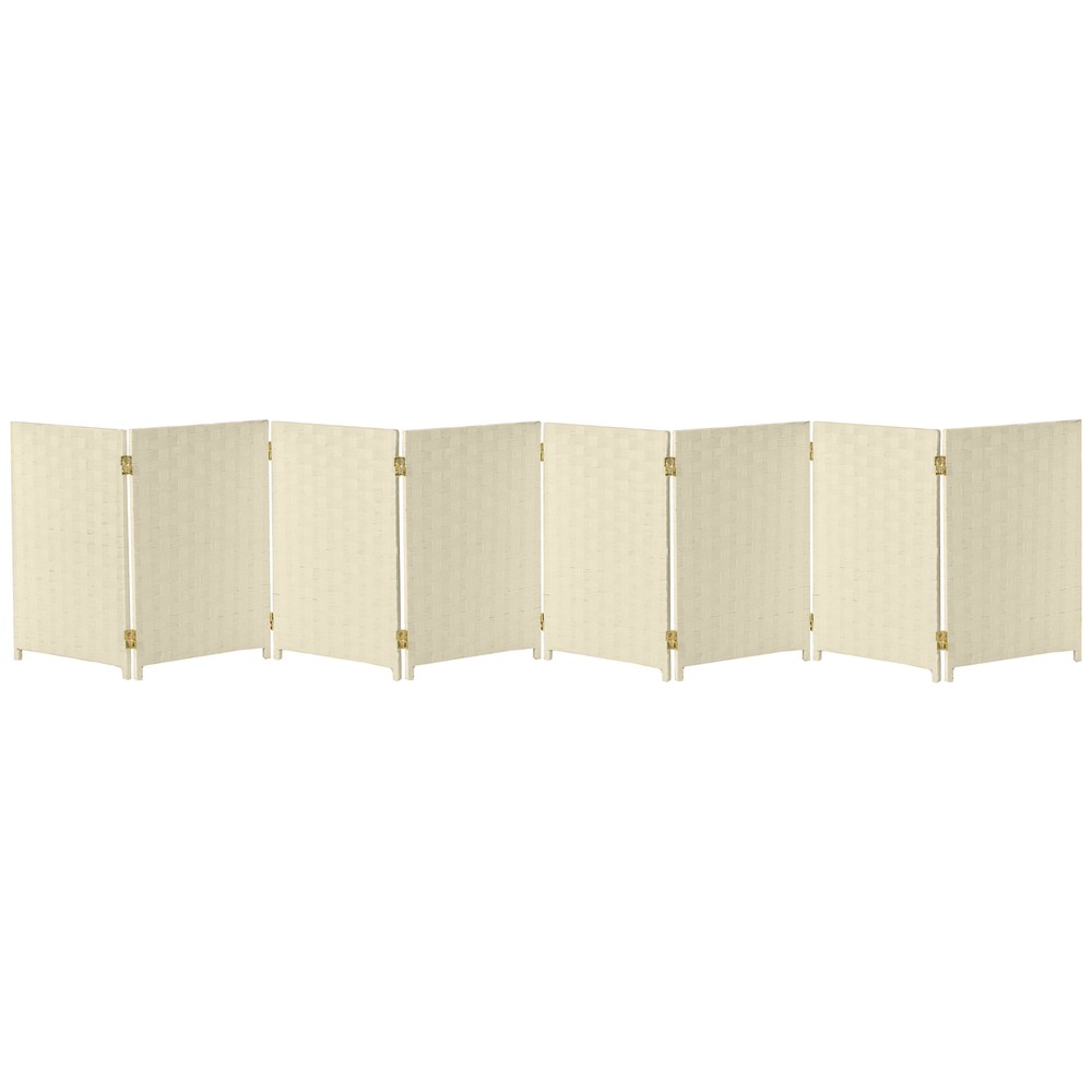2 ft. Short Woven Fiber Folding Screen - 6 Panel - Cream