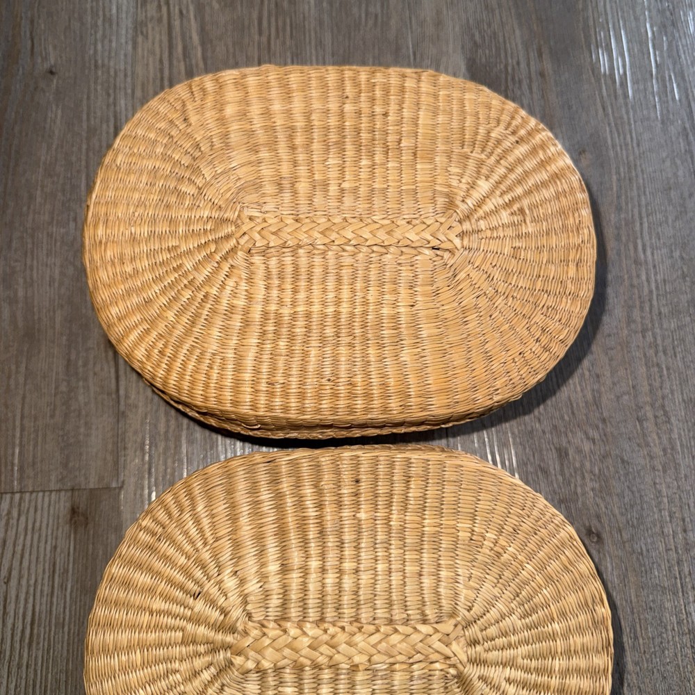 Vintage Nesting Basket Storage Trinket Box Set Oval w/Lids Sweetgrass Stackable