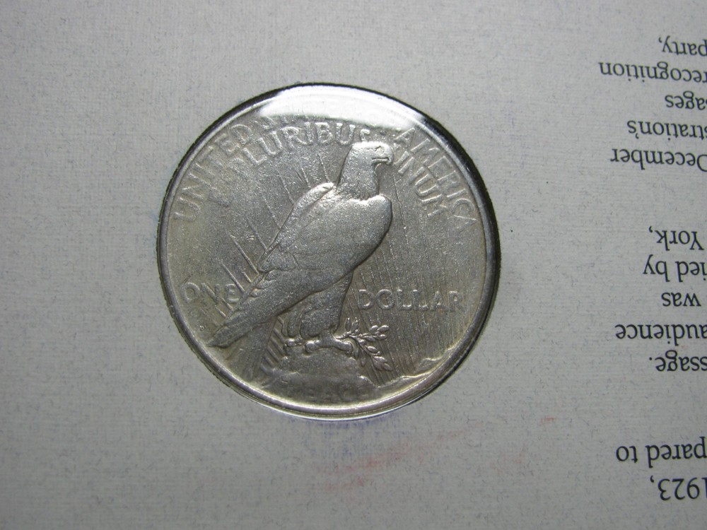 1923-D Peace Dollar Silver ---- US Silver Dollar Collection with stamp