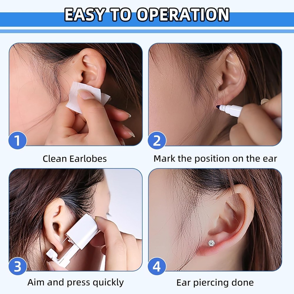 26 Pcs Ear Piercing Kit Ear Disposable Piercing Gun Kit Includes 4 Pcs Self Pier