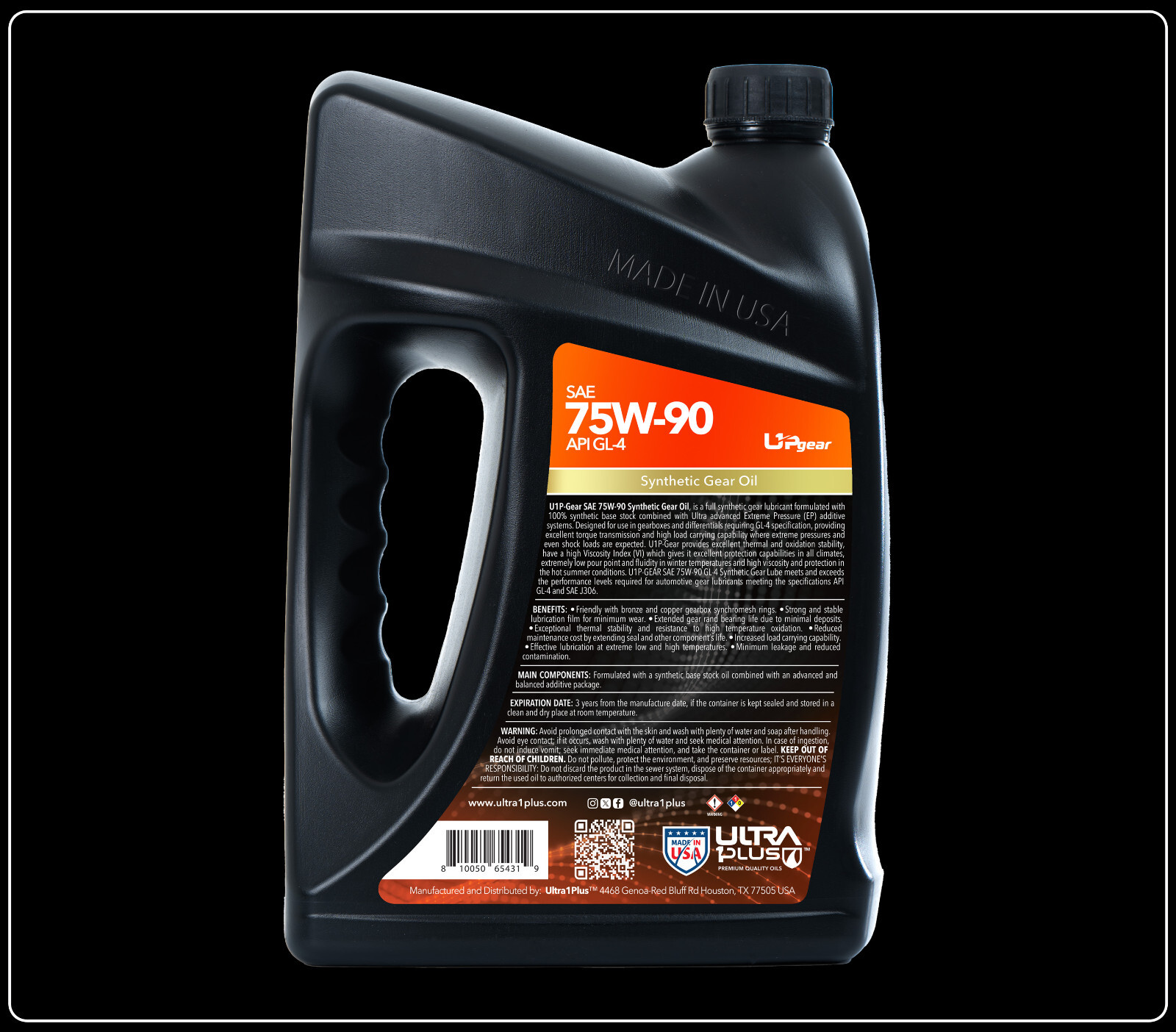 Ultra1Plus SAE 75W-90 Synthetic Gear Oil, API GL-4 (Gallon - 4 QTS)