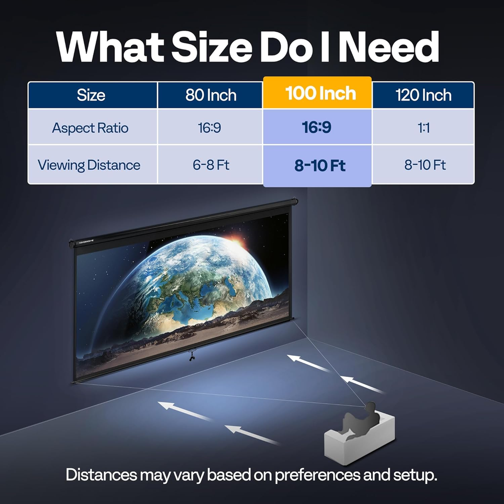 Projector Screen Pull Down, 16:9 100 Inch Retractable Projection Screen, HD 4K M