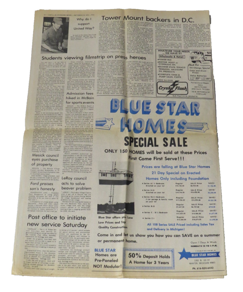 KISS VINTAGE CADILLAC MICHIGAN EVENING NEWS NEWSPAPER OCTOBER 10, 1975