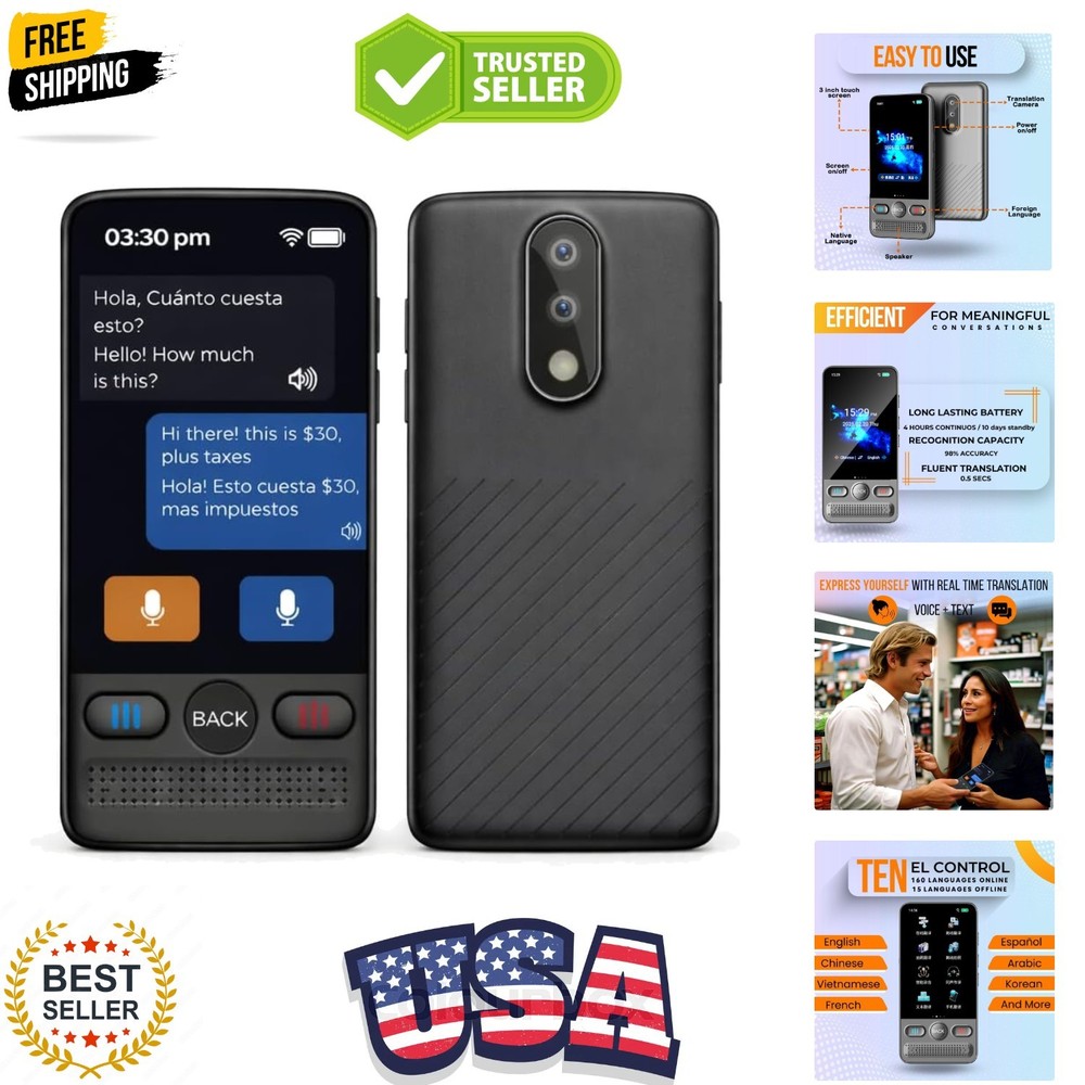 Language Translator Device, Voice/Text Bidirection Word Translator, 138 Langu...