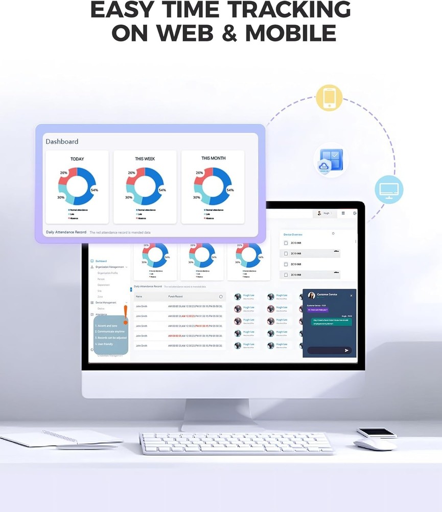 TC5 Cloud-Based Face Recognition Time Clock for Employees WiFi Attendance System