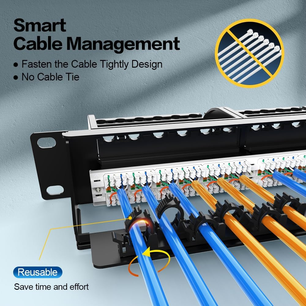 24 Port Patch Panel RJ45 Patch Panel CAT6a Keystone Patch Panel UTP with Smart