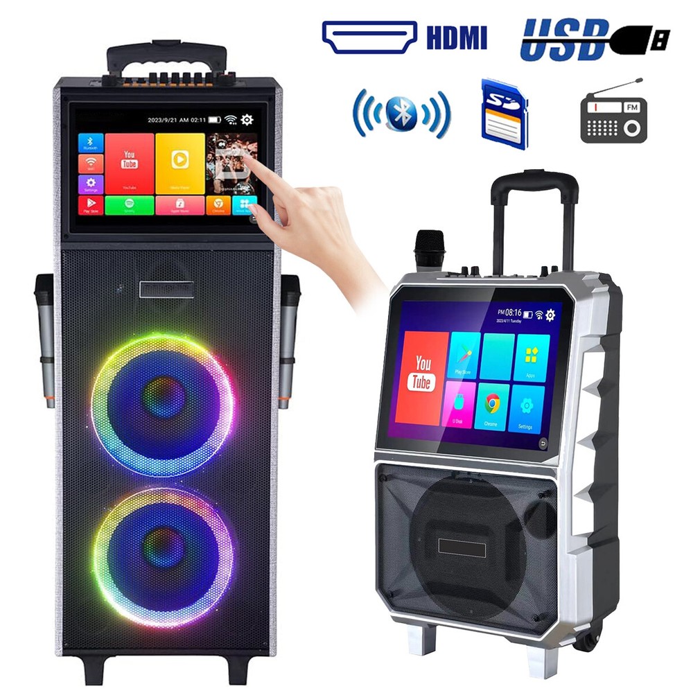 LOUD Bluetooth Speaker Karaoke Machine w/ Wireless Mic & Lyrics Display Screen