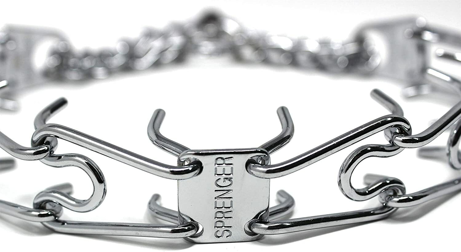 USED-Sprenger Chrome Plated Steel Prong Dog Training Collar No-Pull with Swivel